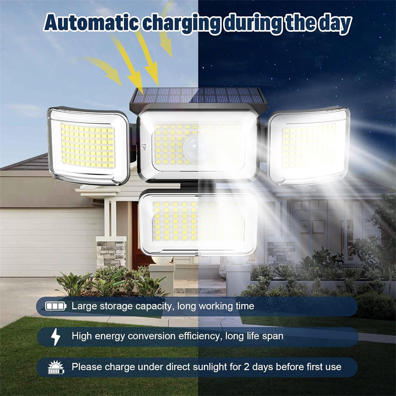 Solar Lights Outdoor Waterproof, 288 LED Solar Flood Lights with Motion Sensor, 4 Heads Security Light with Remote for Yard