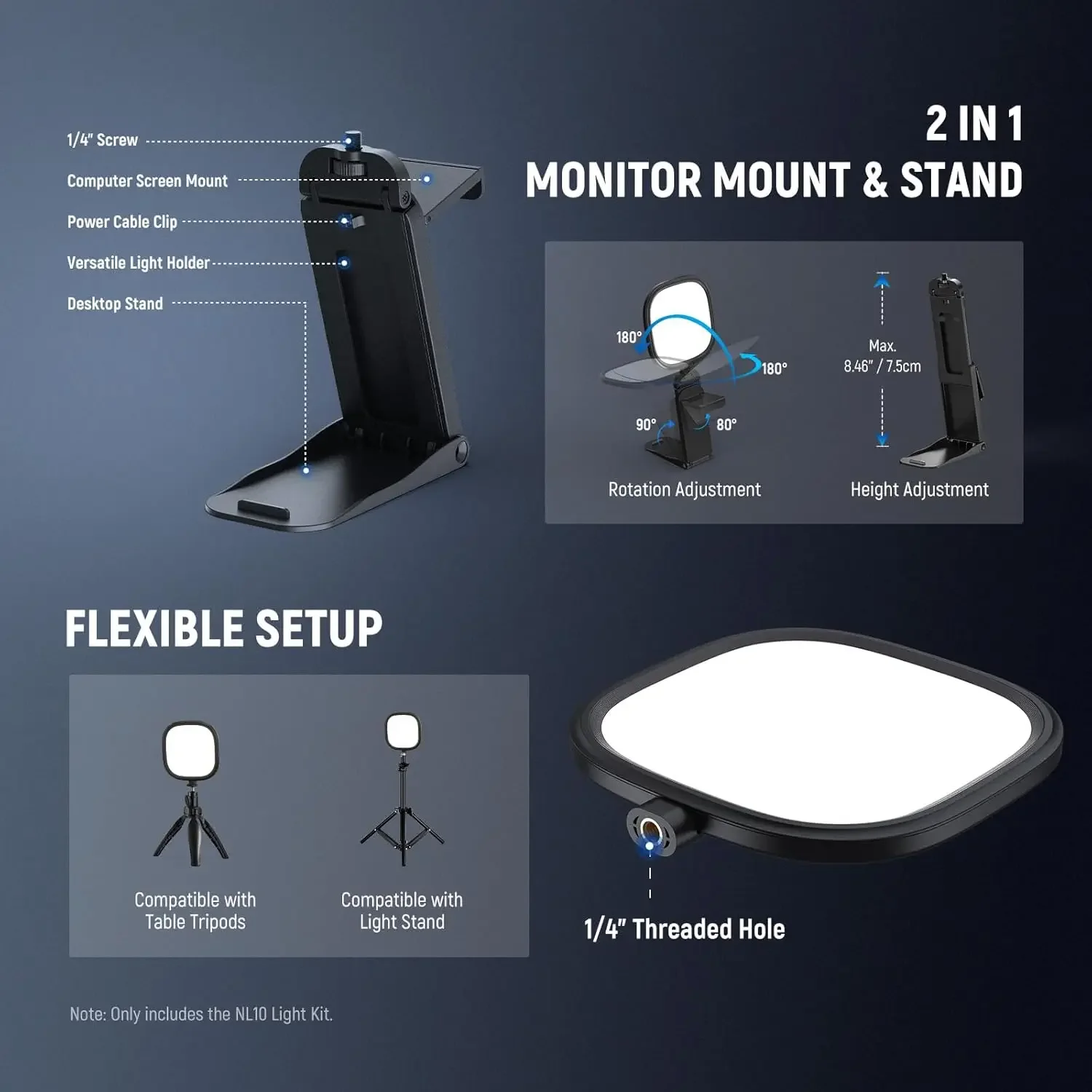 Basics 5" 10W Monitor Light Bar with Stand, CRI95 Full Screen Desk Lamp Lightin
