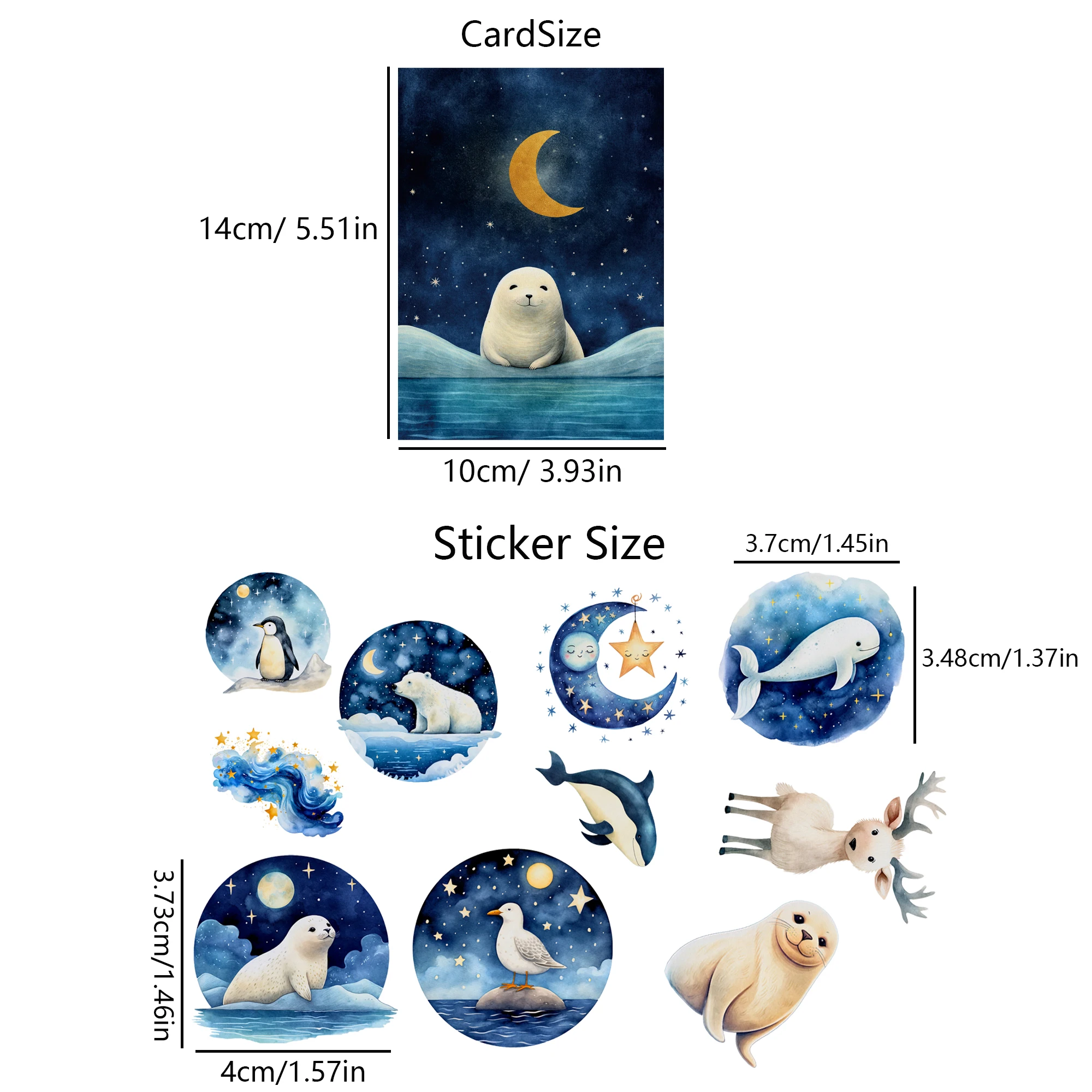 JAIIMAN 52pieces card+sticker Moonlight Animals Thick Writable DIY Card Set for Scrapbooking Supplies Junk Journal Kits Crafts Stickers Scrapbooking Supplies
