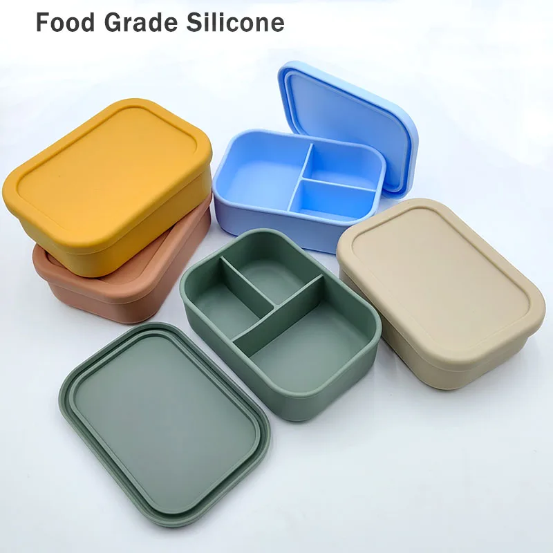 Silicone Bento Lunch Box For Kids 3-compartment Lunch Box Portable Picnic Leakproof Baby Food Container BPA Free