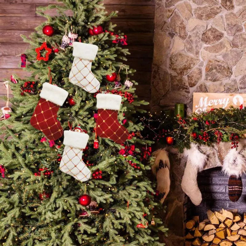 

Christmas Socks Merry Christmas Stocking Santa Elk Fabric Gift Bag Christmas Lovely Bags For Children Fireplace Tree Navidad