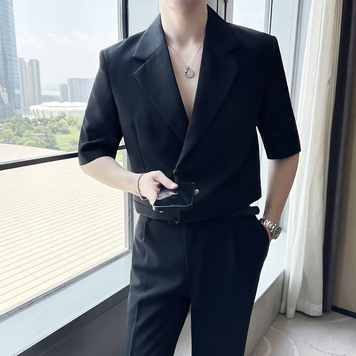 Black Half Sleeve Jacket For Men Black Half Blazer For Men 2023