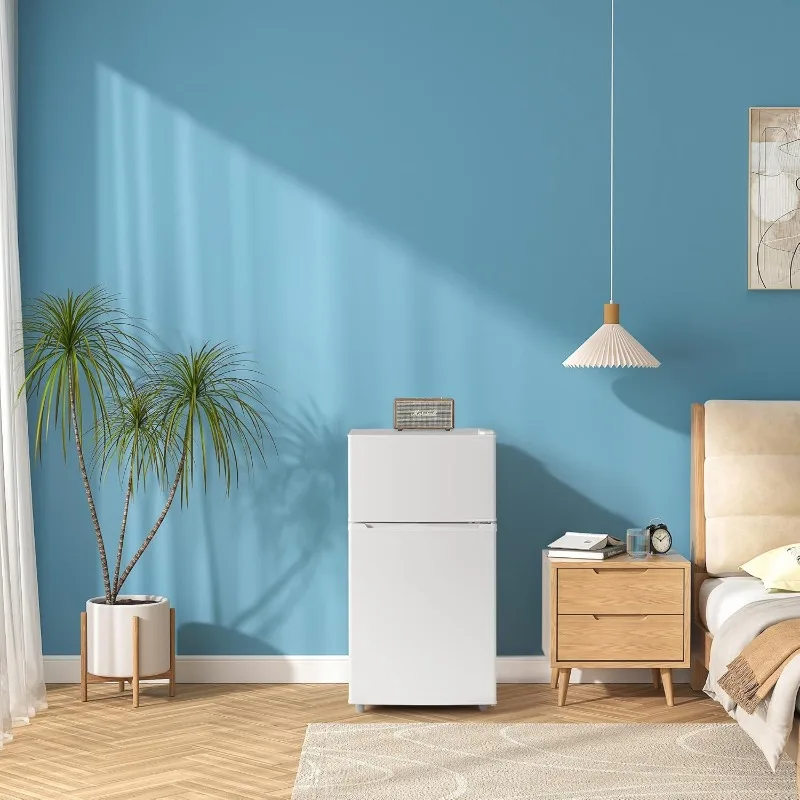 Double Door Refrigerator with Freezer, 3.5 Cu.Ft, Small Fridge with Freezer,7 Settings Temperature Adjustable, Mini Refrigerator 6 Double Door Refrigerator with Freezer, 3.5 Cu.Ft, Small Fridge with Freezer,7 Settings Temperature Adjustable, Mini Refrigerator 6