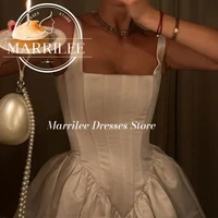 Marrilee Customized Short Square Neck Spaghetti Strap Stain Evening Dresses Charming Mini A-Line Sleeveless Above knee Prom Gown 2