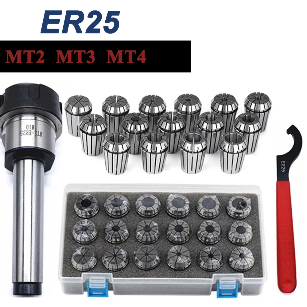 Er25 Collect Mt2 Mt3 Mt4 Er25 Morsetti A Molla 15Pcs Mt2 Er25 Mandrino A Pinza Supporto Cono Morse Mt2 Mt3 Mt4