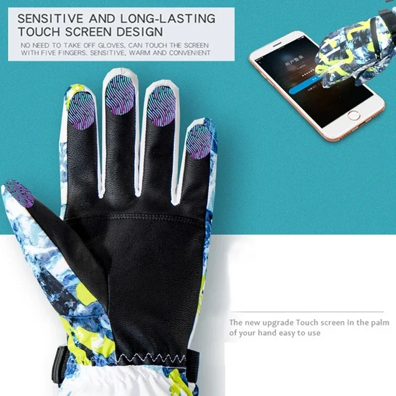 2024 Winter Snowboard Ski Gloves PU Leather Non-slip Touch Screen Waterproof Motorcycle Cycling Fleece Warm Snow Gloves Unisex 3