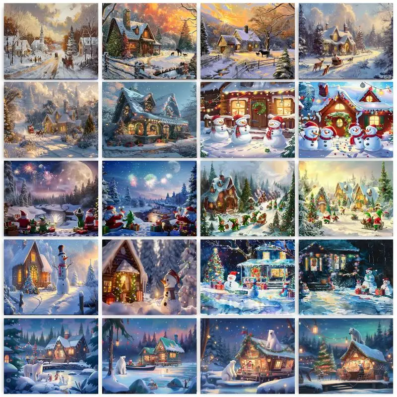 60x75cm Painting By Numbers Kits Christmas Scenery Oil Paints Acrylic Canvas Home Decor Wall Artcraft Picture