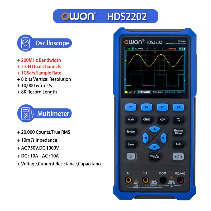 HDS242/HDS272/HDS2102/HDS2202 Multifunctional Handheld Digital Oscilloscope 100M