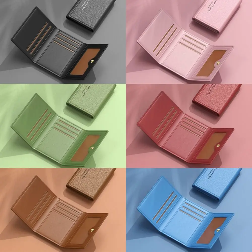 Fashion Leather Men Card Wallets Large Capacity Solid Color Male Purse Multi-card Multifunctional Photo Holder Women