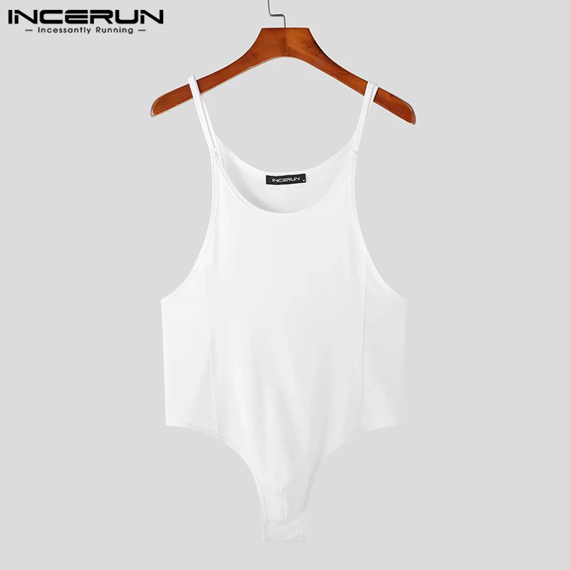 Men Bodysuits O-neck Sleeveless Skinny Pajamas Rompers Tank Tops S-5XL INCERUN