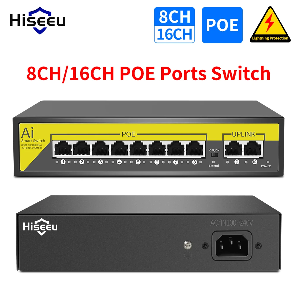 PESENSKA 8 Ports 8CH PoE Switch Ethernet Smart Internet 10/100M Network for  Intelbras/Wifi Router/IP Camera/ Wireless AP