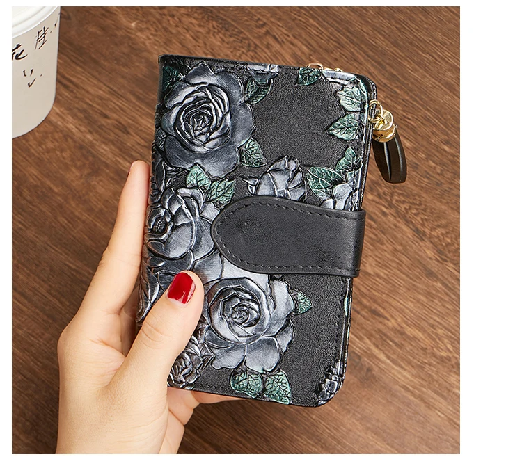 Kartenhalter-Geldbörse, kurz, für Damen, 2026, Vintage, kleine Geldbörse, Damen, 3D-Muster, Damen-Geldbörse aus Leder, Mini-Clutch aus Rindsleder – Detail 16