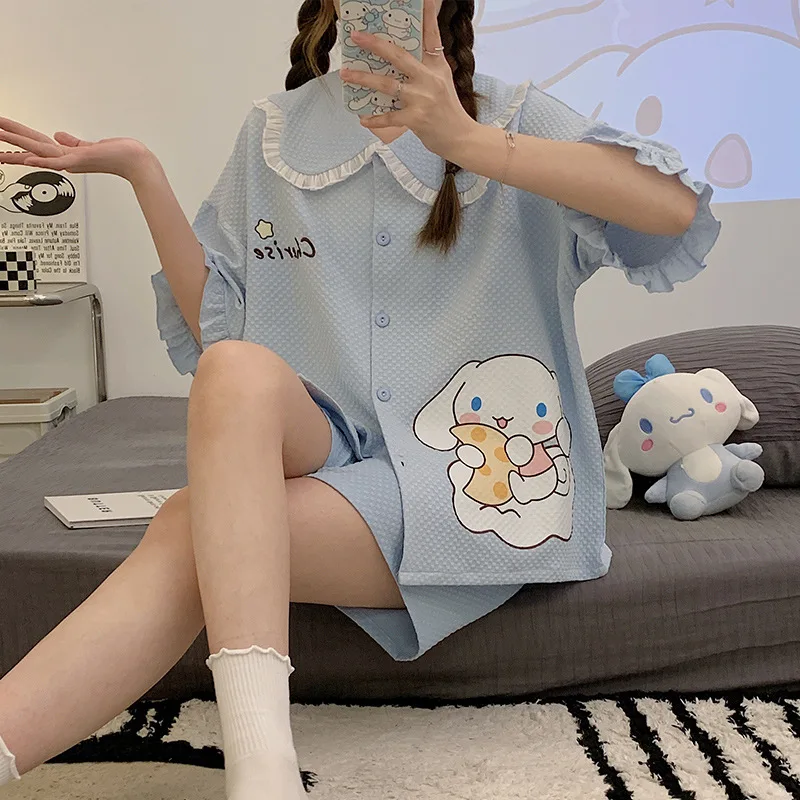 

Новинка Kawaii Sanrio с коротким рукавом Mymelody Cinnamoroll Мультяшные девушки летние свободные удобные пижамные комплекты Домашняя одежда подарки для девочек