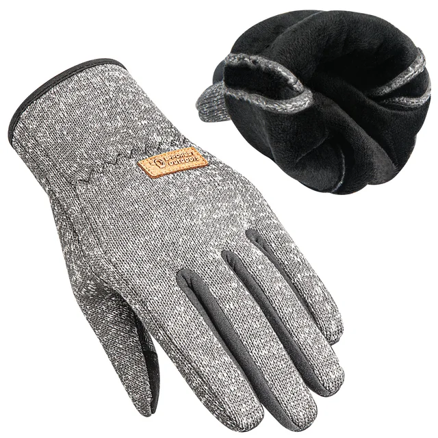 قفازات حرارية شتوية مبطنة بالصوف للجنسين مع قفازات لمس بتصميم قبضة مضادة للانزلاق لركوب الدراجات والجري والتزلج - رمادي/أزرق 2