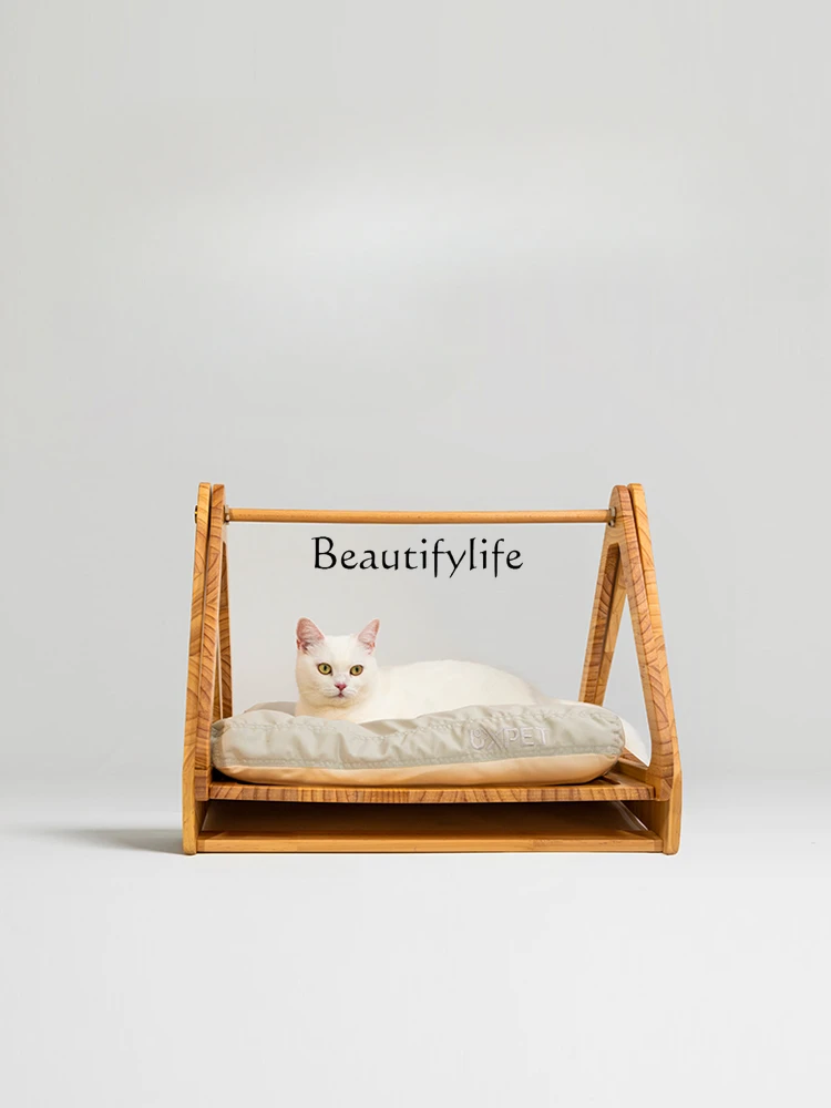 

Log Cat Bassinet Solid Wood Cat Nest Four Seasons Universal Double-Layer Cat Nest Supplies