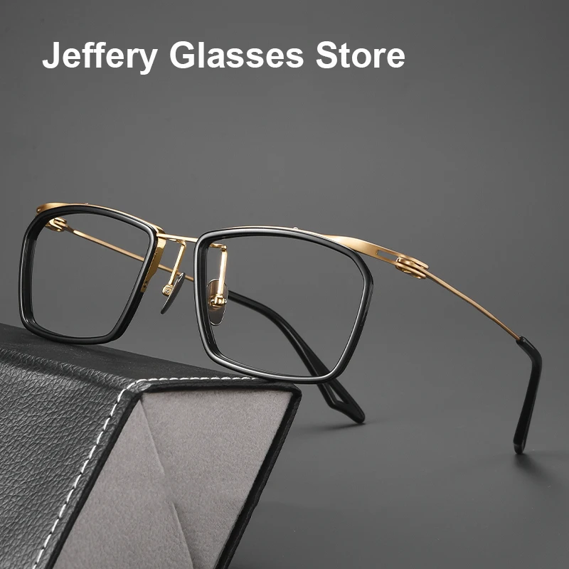 Japanese Handmade Titanium Half Square Glasses Frame Men Big Size Ultralight Eyeglasses Vintage Designer Eyewear Frame Spectacle