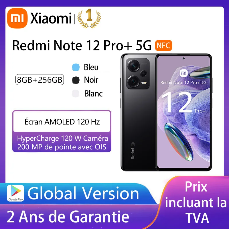 Xiaomi-Smartphone Redmi Note 12 Pro Plus 5G, versión Global, NFC, 8 GB + 256 Go, cámara de 200MP, 120Hz, Amole, carga a W