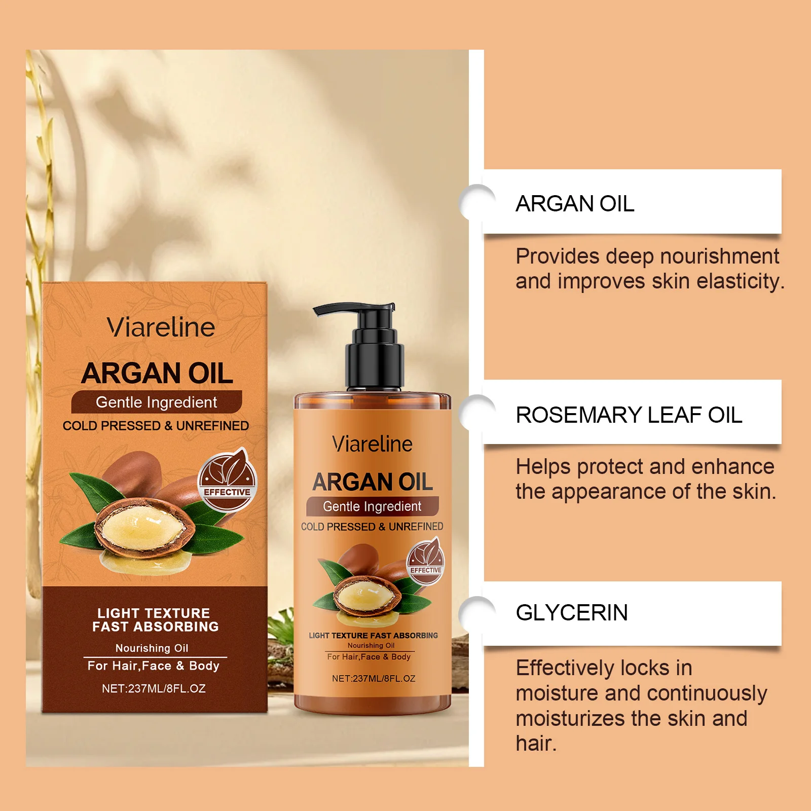 Daily Hair Care Argan Oil - Multi-Functional, Moisturizing & Hydrating, Nourishes Shiny Hair Essential Oil