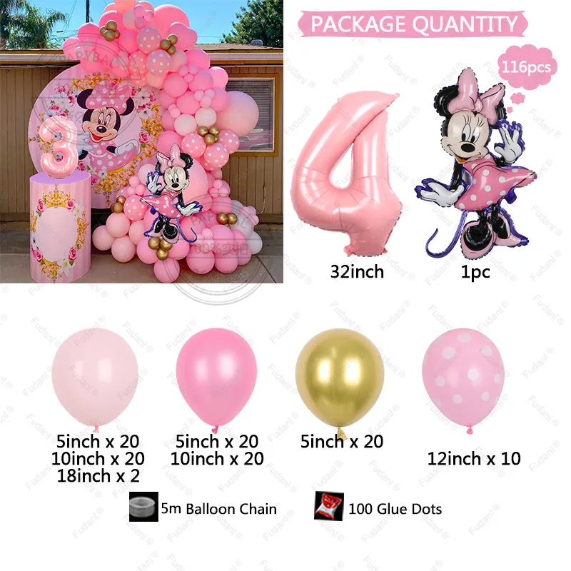 thumbnail image 1 of Kit de guirnalda de globos de Minnie Mouse de Disney, globos rosas, decoraciones para fiestas de cumpleaños de niñas, decoraciones para baby shower, suministros para globos, 1 of 5