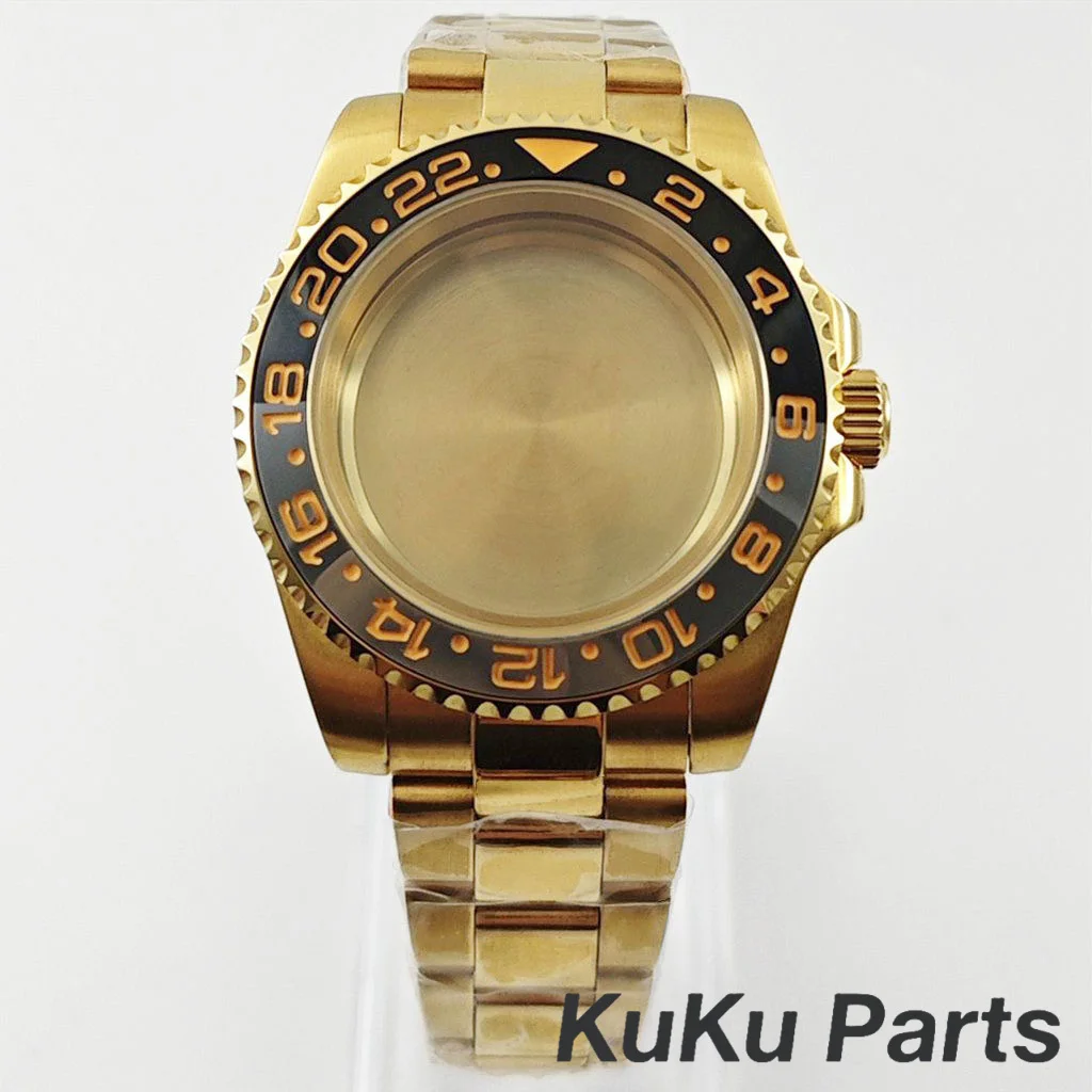 Gold 40MM Oyster Bracelet Sapphire Glass Waterproof Watch Case with 28.5mm Dial Compatibility