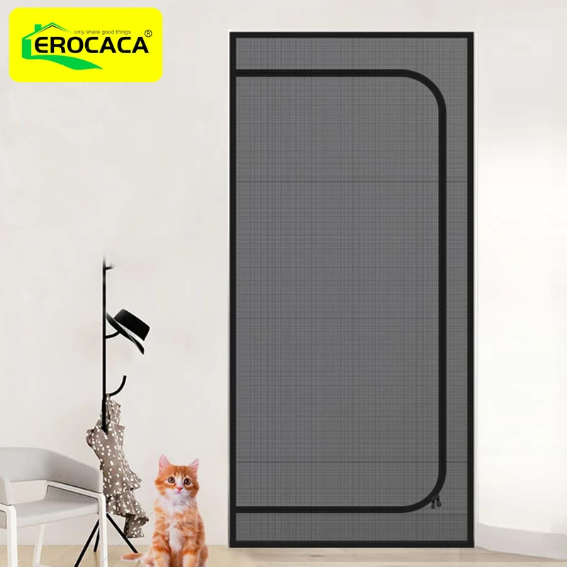

EROCACA Black Thickened Pet Resistant Mesh Screen Door for Living Room Kitchen Dog Cat Scratch Proof Screen with Zipper Closure