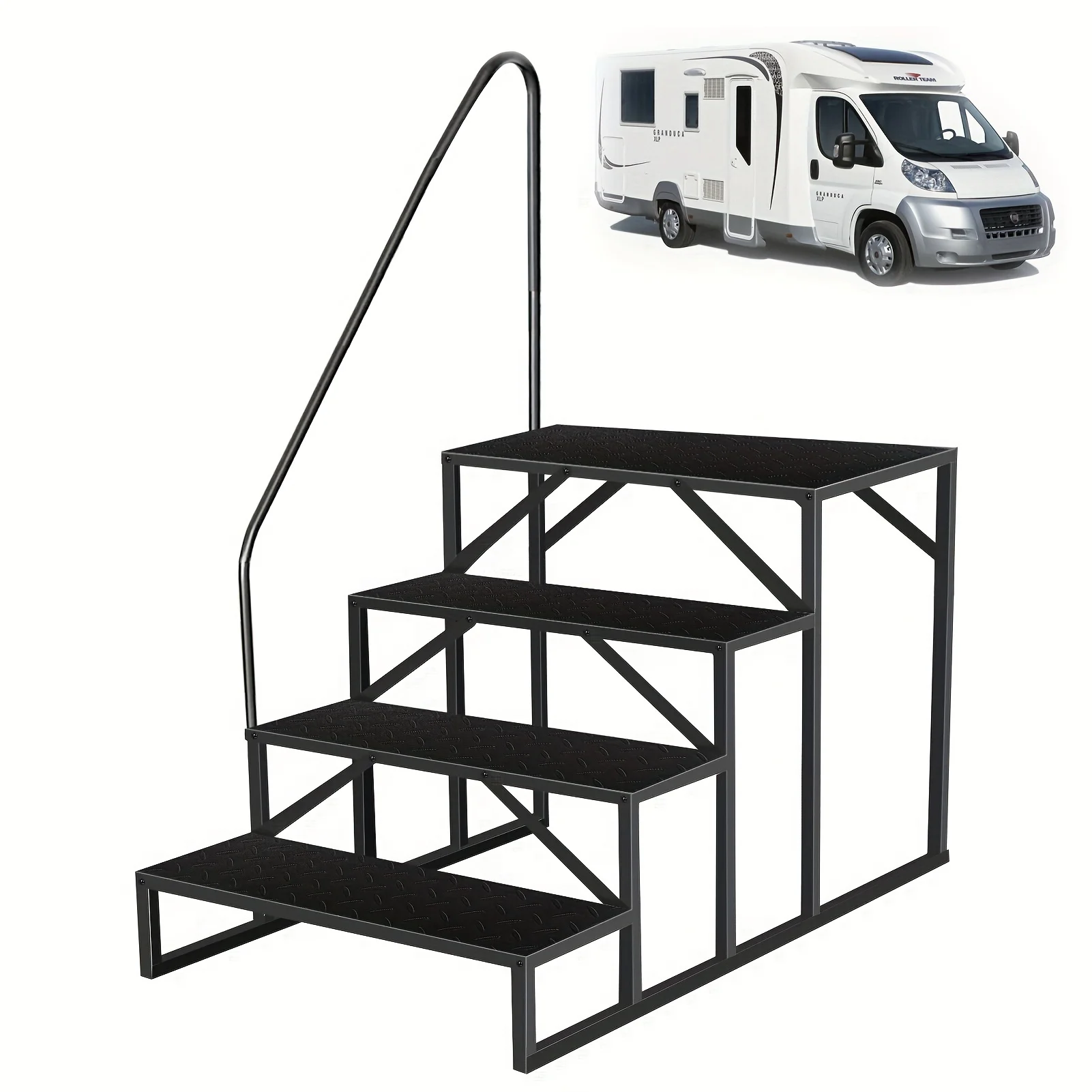 

RV Steps with Handrail,4 Step RV Stairs with Handrail,Update 3.0 Outdoor RV Ladders with Anti-Slip Pedals,Mobile Home Stairs for