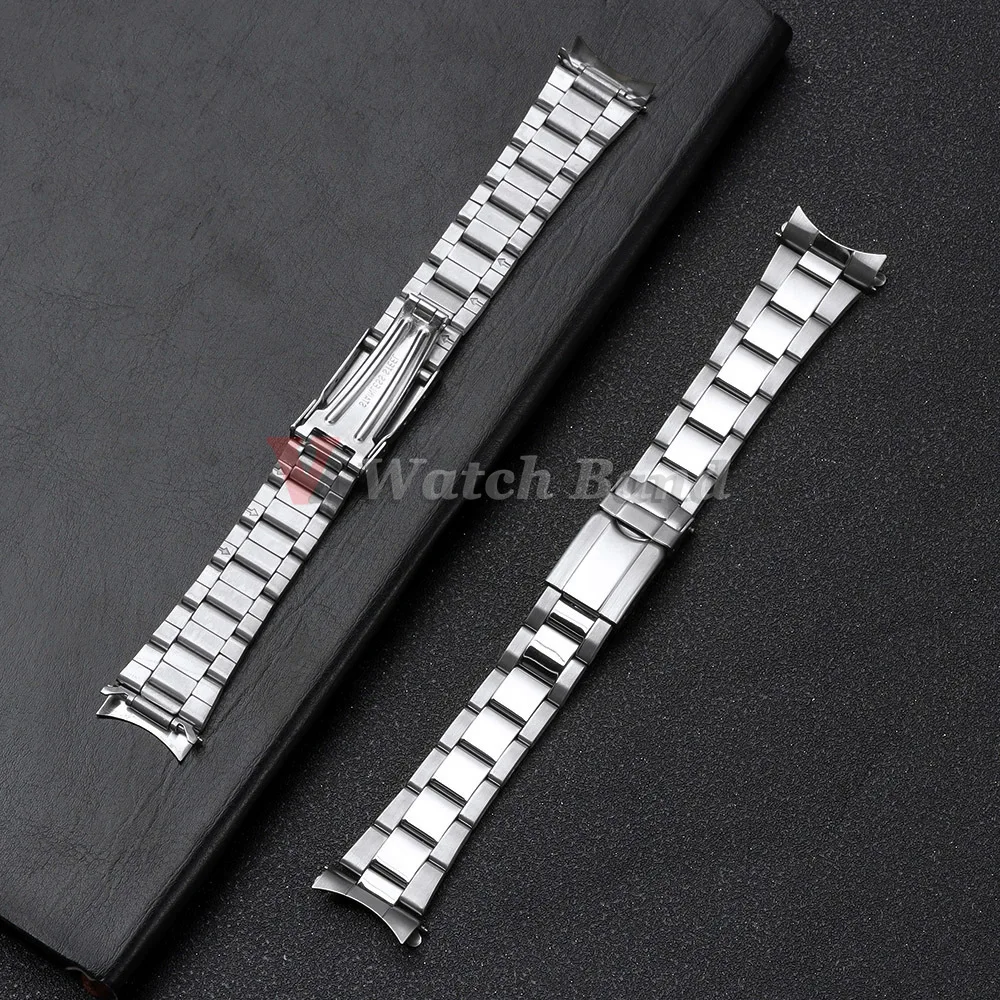 Sleek Stainless Steel Sport Bracelet Strap with Universal Folding Buckle – Curved End Design
