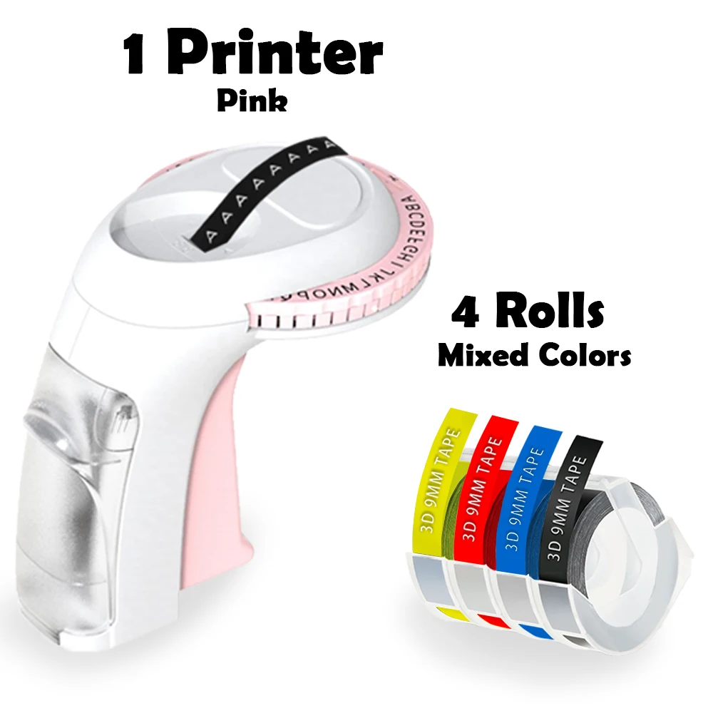 

Pink/Blue/Green Embossing Label Maker w/ 4 roll Plastic Label Tape Compatible for Dymo 12965 Typewriter for Dymo Labeller DM1610