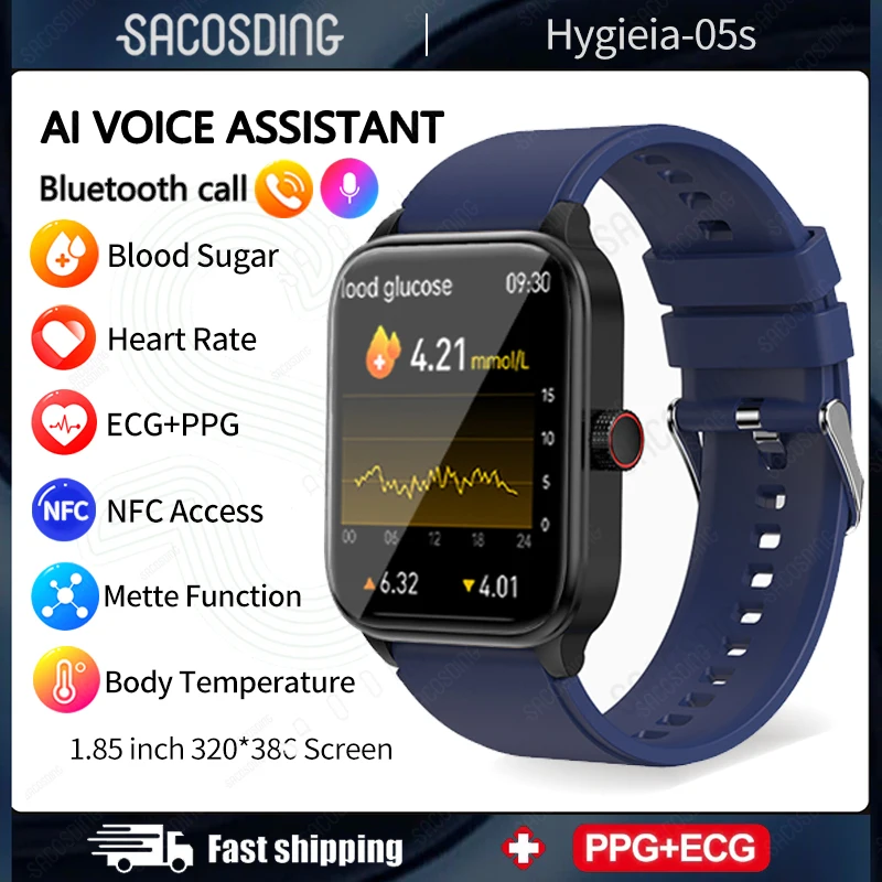 

2023new Bluetooth Call NFC AI Medical Diagnosis Healthy Blood Sugar Smart Watch ECG+PPG Heart Rate Blood Pressure HRV Smartwatch