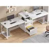 98" Home Office Desk, Computer Desk with File Drawer, Power Strip with USB, 2 Person Long Desk, Storage, Printer Shelf 6