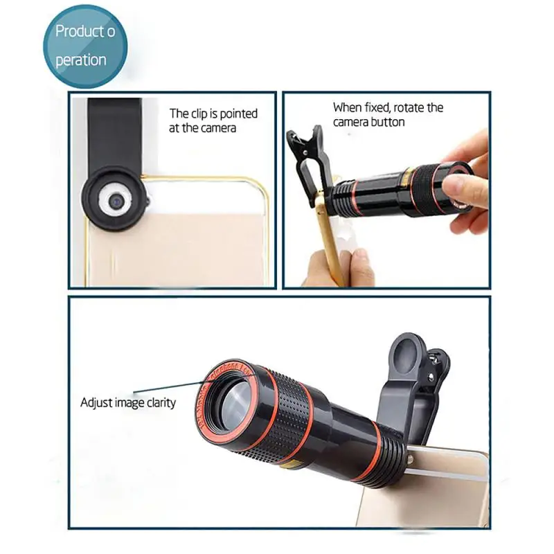 8X/12X Phone Camera Lens Universal Zoom Wide Angle Macro Fisheye Lens Telephoto Monocular for IPhone Samsung Smartphone