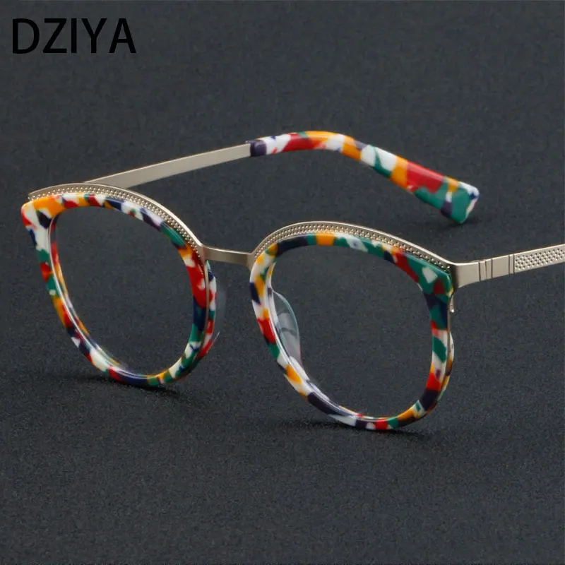 

Vintage Women Round Acetate Optical Glasses Frames Color Splicing Fashion Men Eyeglasses Customized Prescription Glasses 60923