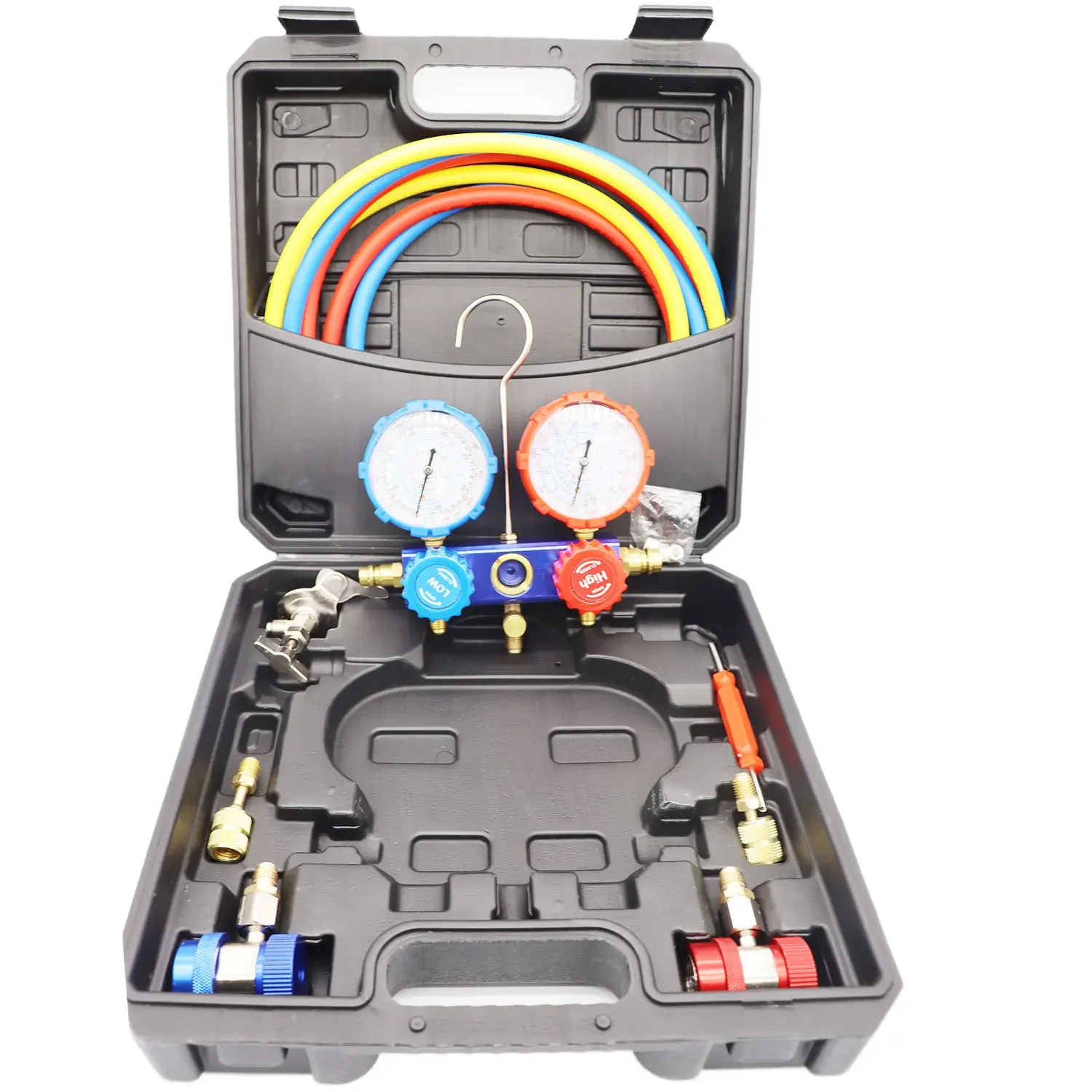 Automotive Air Conditioner Refrigerant Pressure Gauge Kit, R134A and R22 Refrigerant Compatible, Pressure Manifold Hose Included