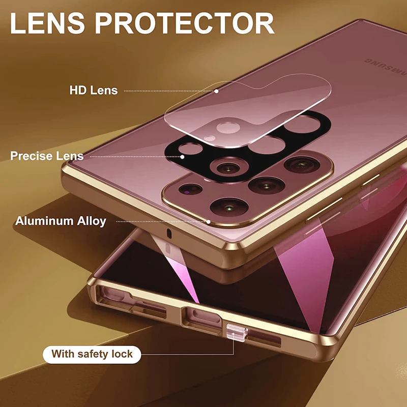 For Samsung Galaxy S24 S23 S22 S21 Ultra Anti-Peep Privacy Double Glass Magnetic Adsorption Camera Lens Protection Case Cover