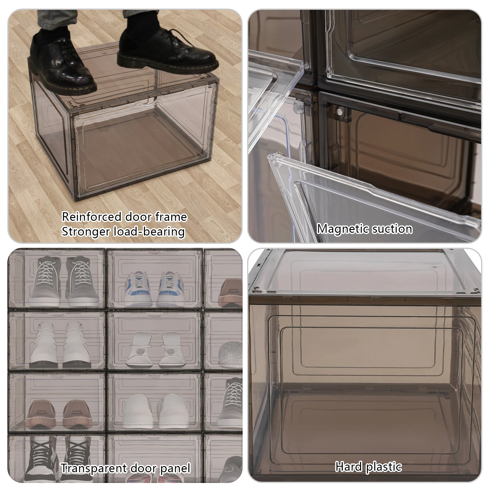 12Pcs Acrylic Transparent Shoe Box, Stackable Large Thickened Shoe Display Case, Front/Side Opening Shoe Organizer 3
