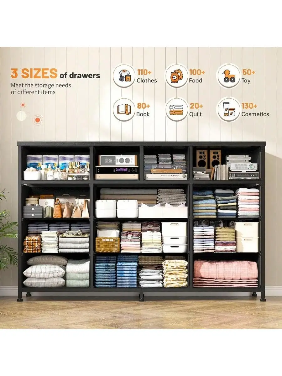 Dresser for Bedroom 47.2" W Dresser Organizer with 13 Drawers Fabric Dressers and Chest of Drawers for Closet Entryway S 4