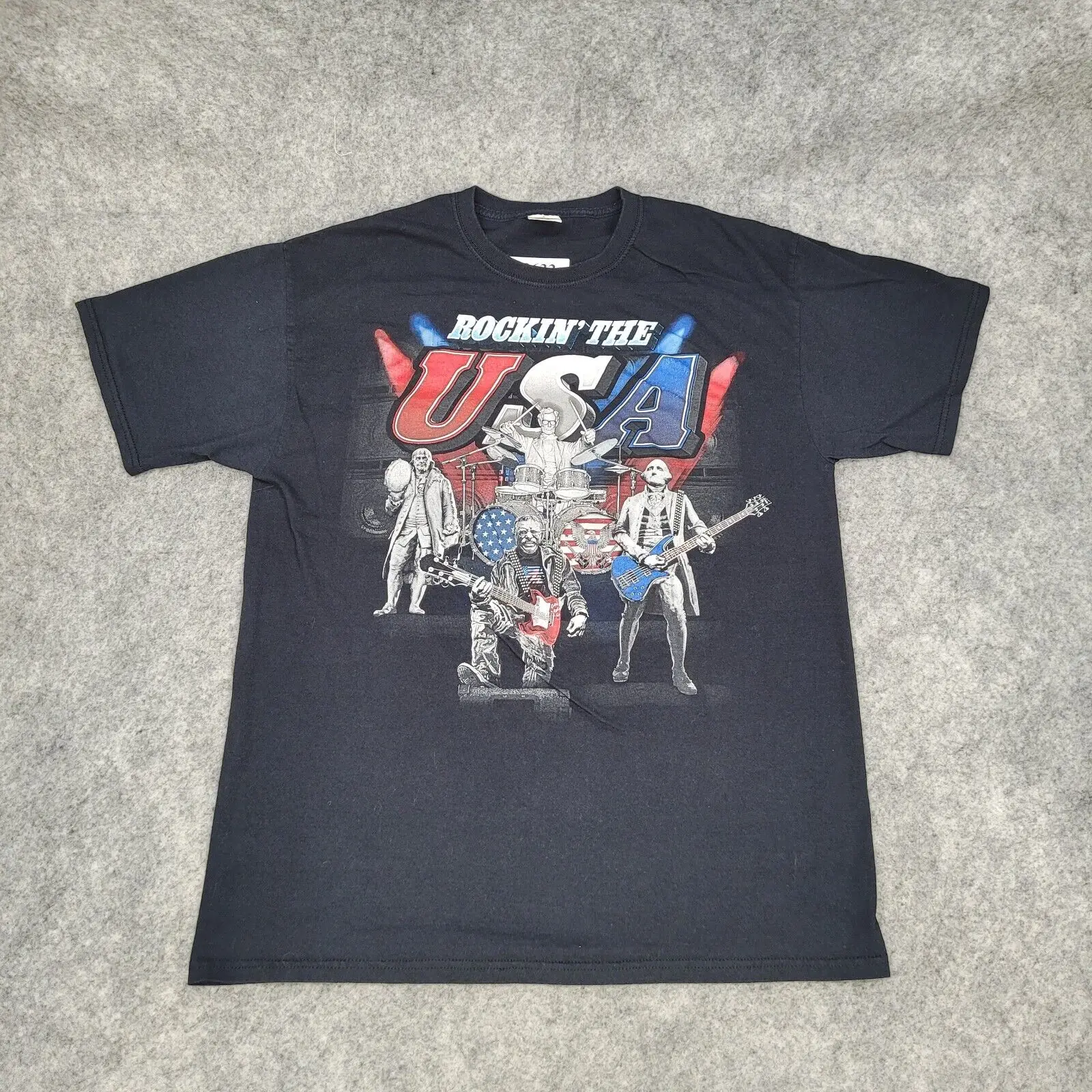 Camicia Rockin The Usa Large Black Ben-Franklin George-Washington Graphic Tee Maniche Lunghe