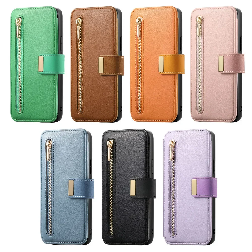 Detachable Leather Zipper Wallet Phone Case Cover
