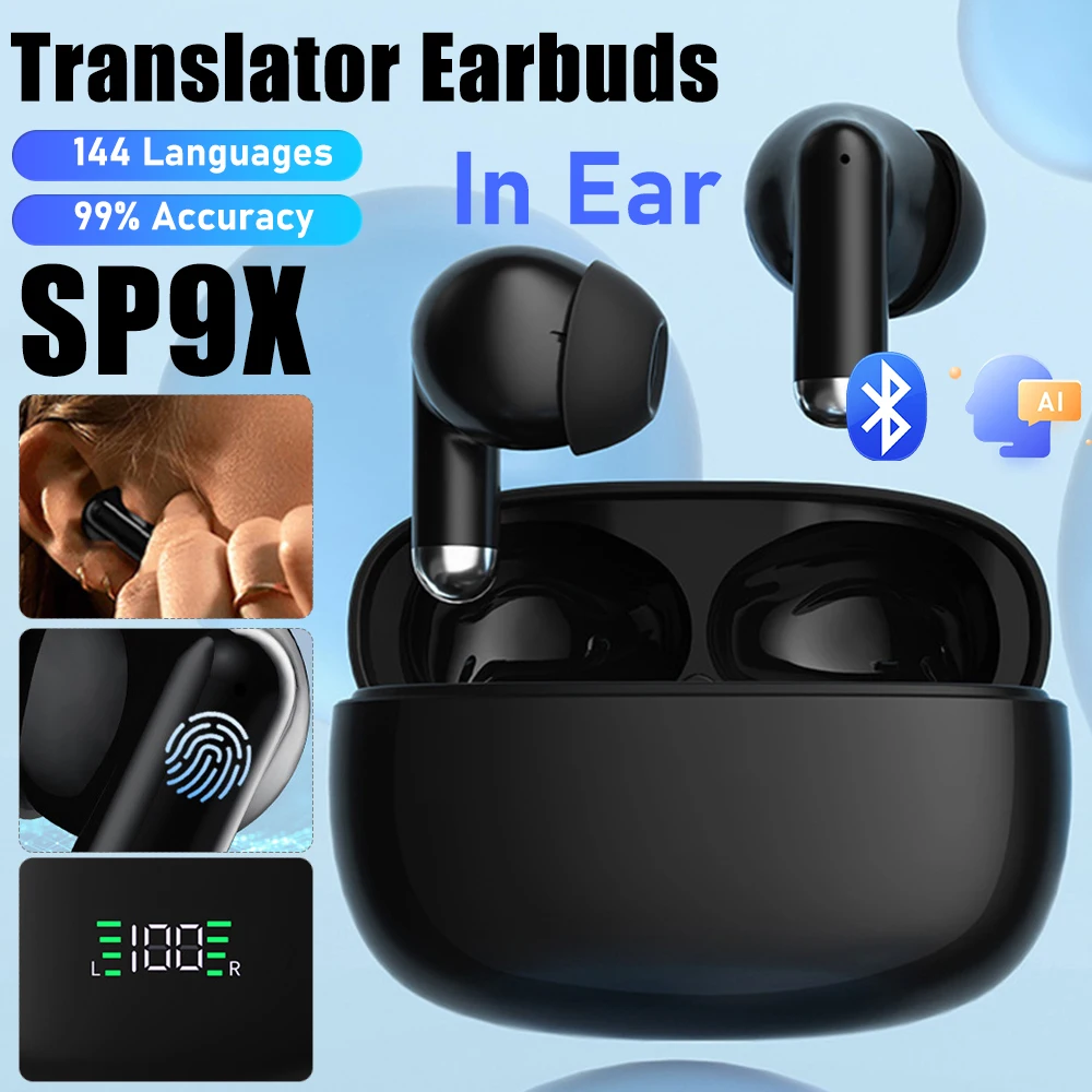 SP9X Intelligent Translator Earbuds Noise Cancelling Bluetooth 5.4 Headset Instant Translator TWS Language Translation Earphones