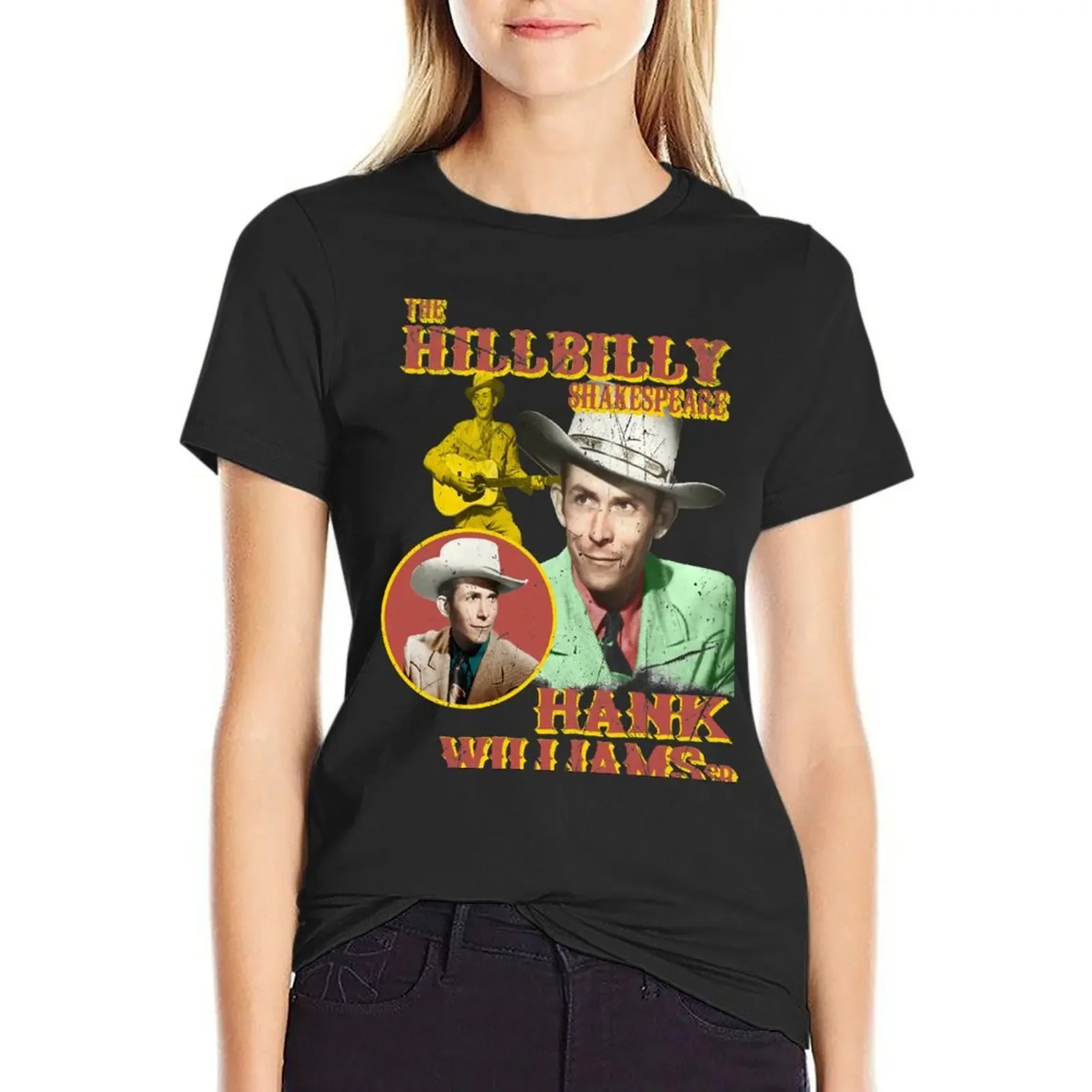 

Hillbilly Shakespeare-Old Hank Distressed T-Shirt Blouse vintage clothes Short sleeve tee t shirt Women