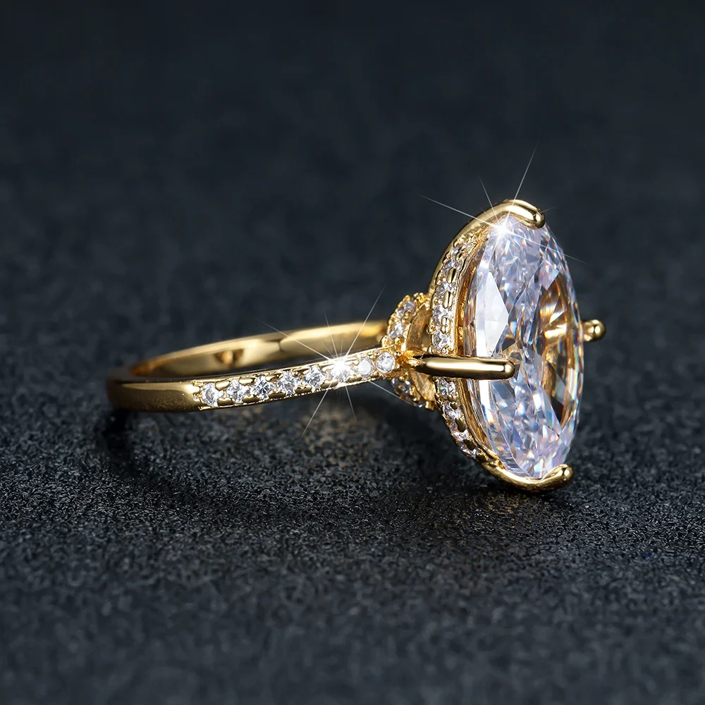 Big Oval Stone 4 Claws White Zircon Engagement Rings For Women Vintage Gold Color Wedding Ring Bridal Jewelry Versatile Gifts