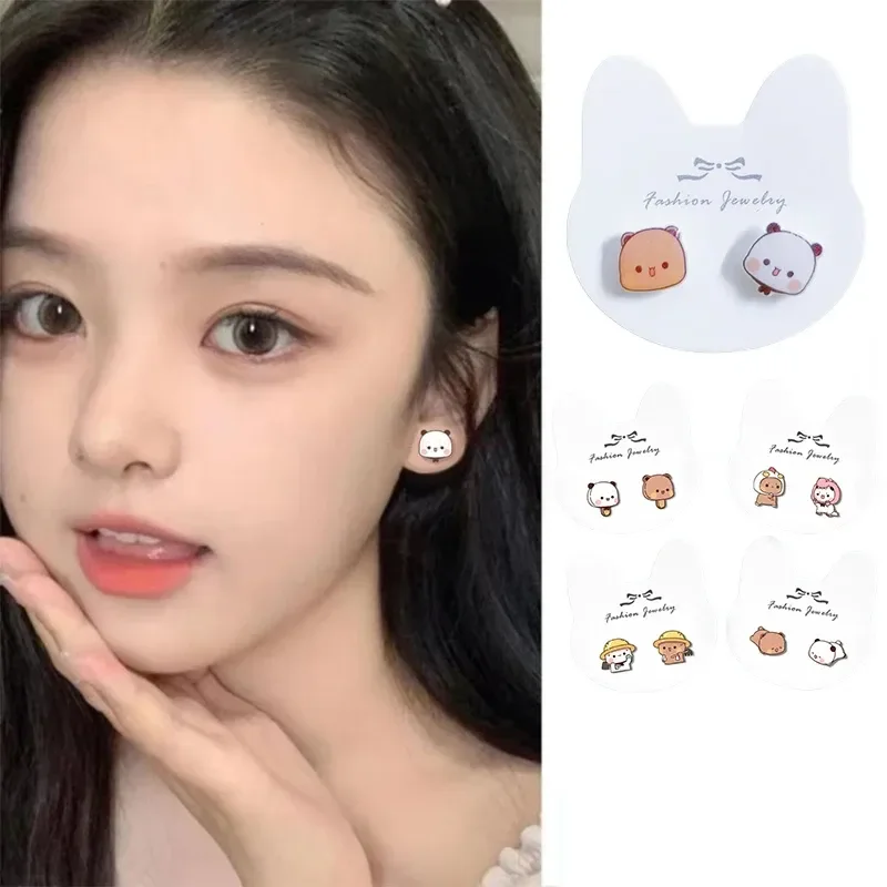 

2024 New Small Panda Bubu And Yier Silver Needle Ear Studs Cosplay Cartoon Ins Style Ear Studs Lovely Schoolgirl Birthday Gift