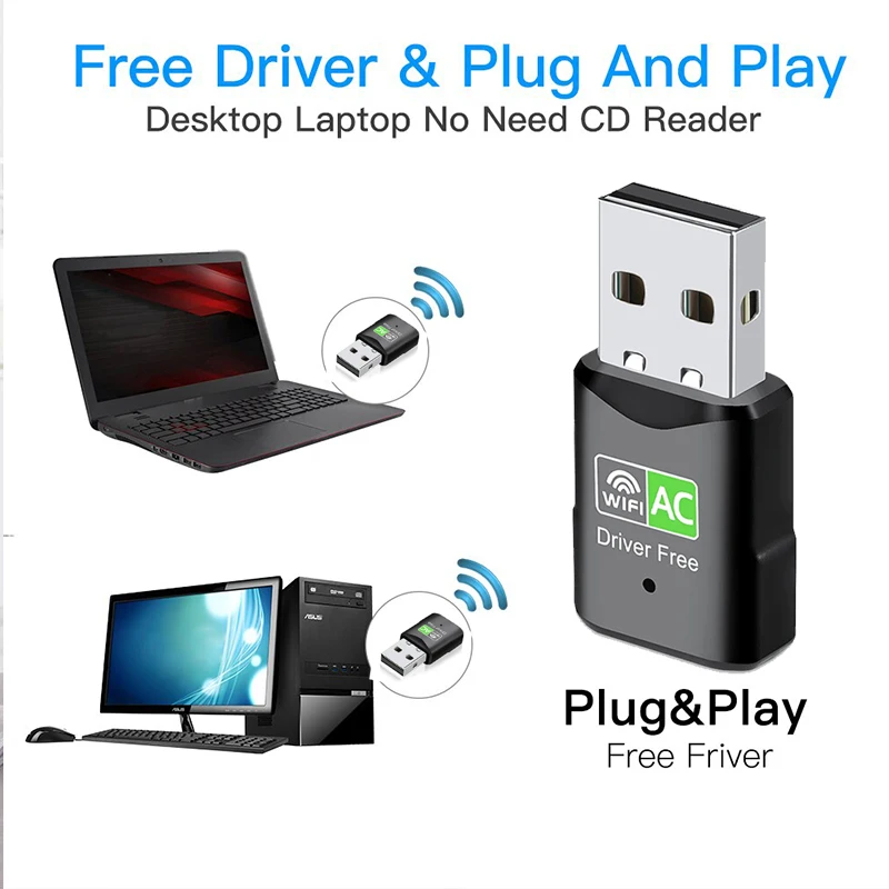 USB 600Mbps WiFi 어댑터 듀얼 밴드 2.4G/5GHz 동글 802.11AC 이더넷 네트워크 카드 미니 컴퓨터 무선 수신기 드라이버 무료