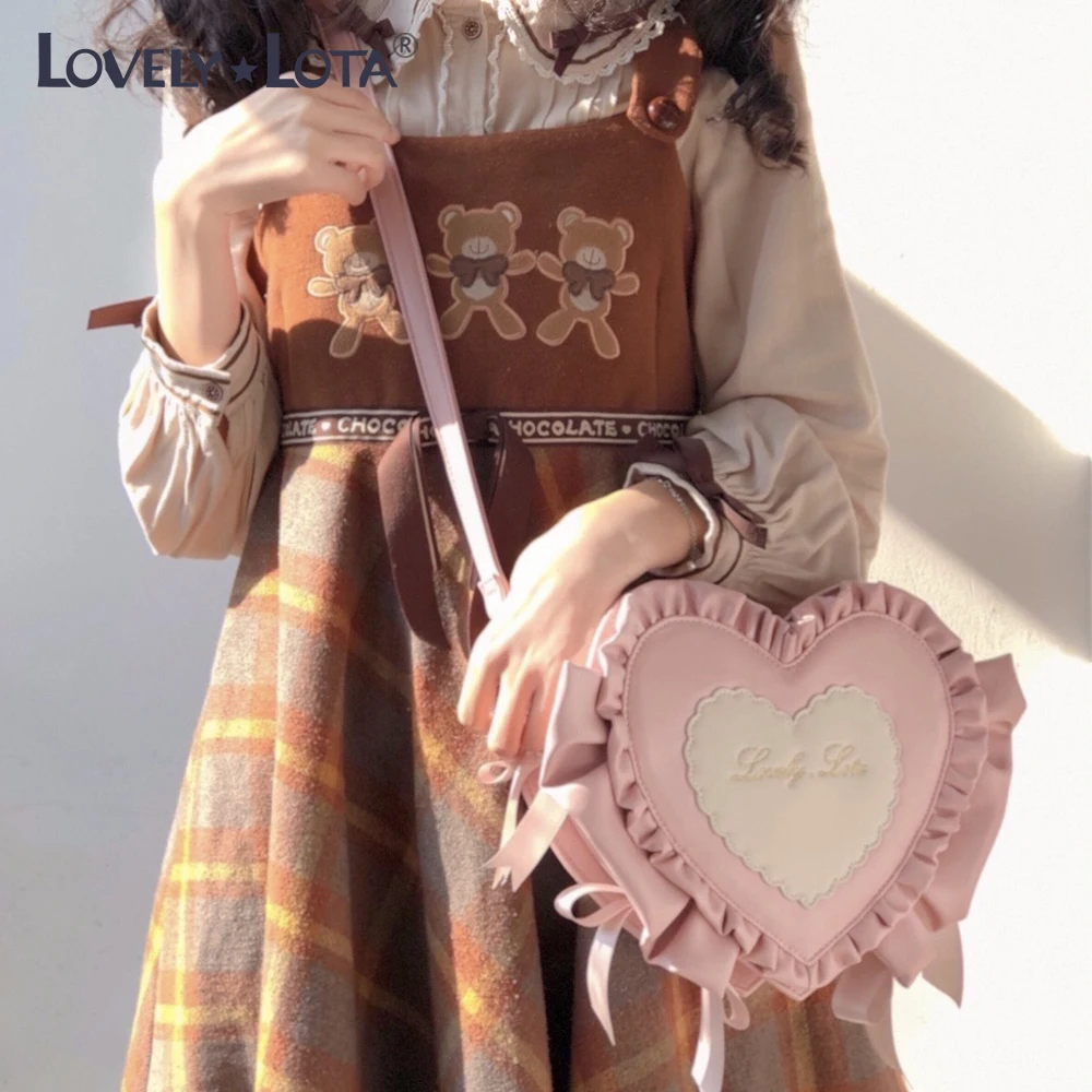 ホワイト ハート型 ハンドバッグショルダーバッグ ロリータ フリル Lolime Pretty with me ハートバッグ／ Lolime – mellfy memory