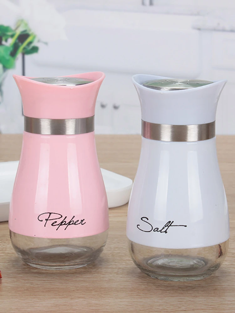 Description Picture 5 of itemCute Salt And Pepper Stainless Steel Glass Bottom Spice Dispenser Sea Salt Sugar Refillable Pepper Seasoning Cans Spice Jar