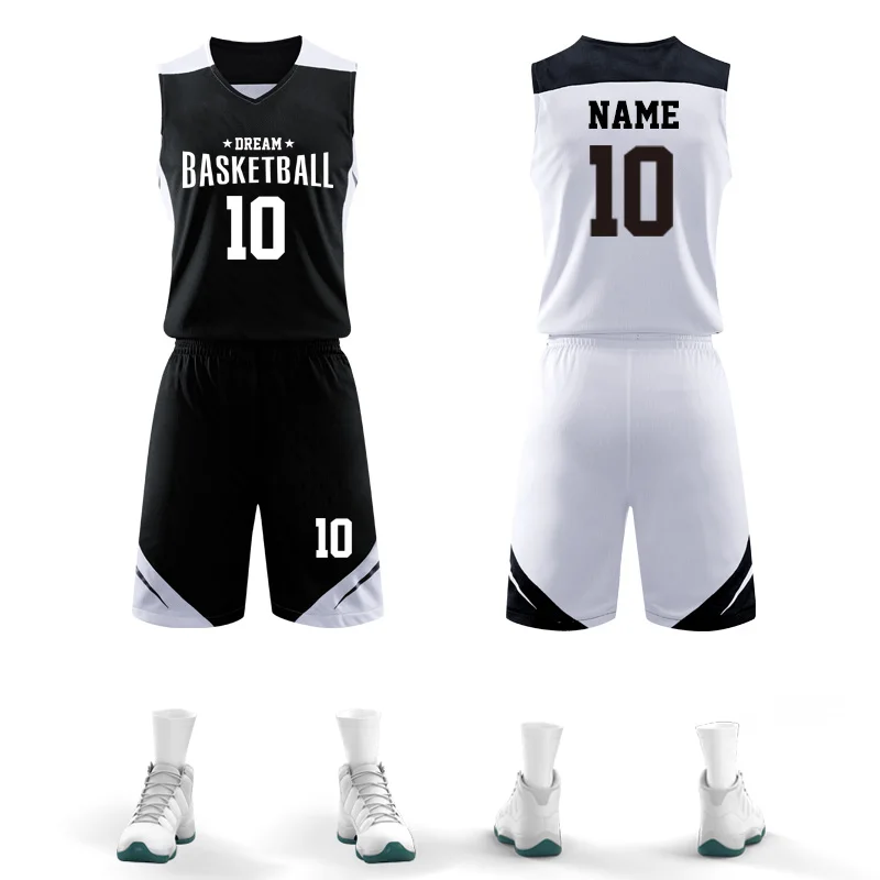 Personalized Customizable Mens Double Side Basketball Jerseys 100% Polyester Mesh Breathable Reversible Basketball Uniforms Sets