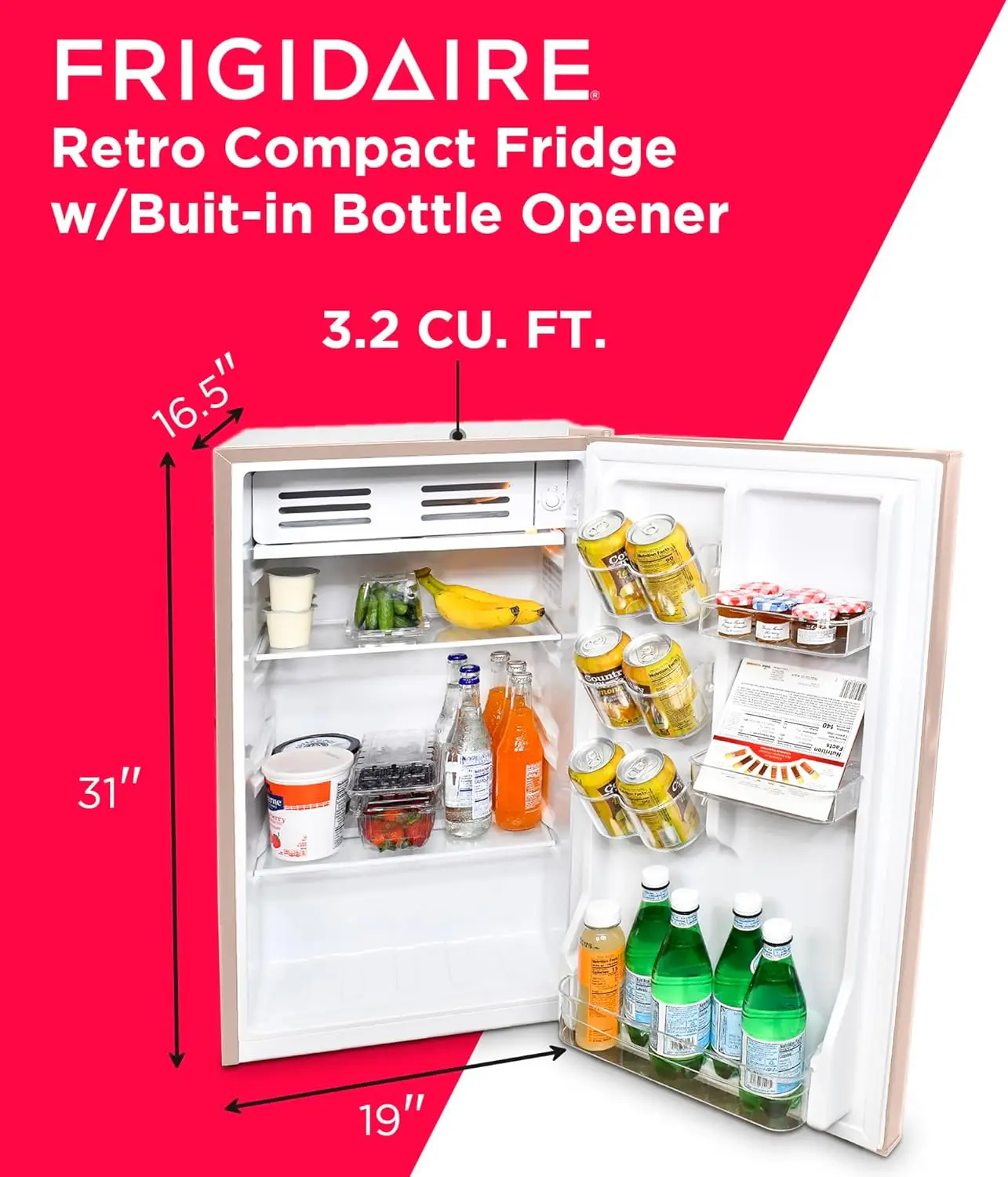 Retro Compact Fridge with Chiller, 3.2 cu ft Countertop Fridge with Built-In Bottle Opener, Compact Refrigerator for Office, Bed