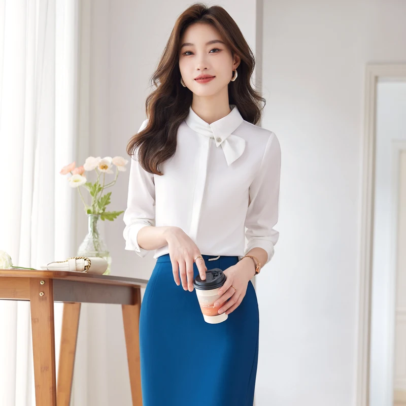 Fashion Professional Women's new spring and summer long-sleeved chiffon shirt shows elegant intellectual temperament