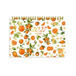 Watercolor Orange Blossom Spiral Desk Calendar - Aesthetic Citrus Home Decor & 12 - Month Family Planner (14.8x21cm)
