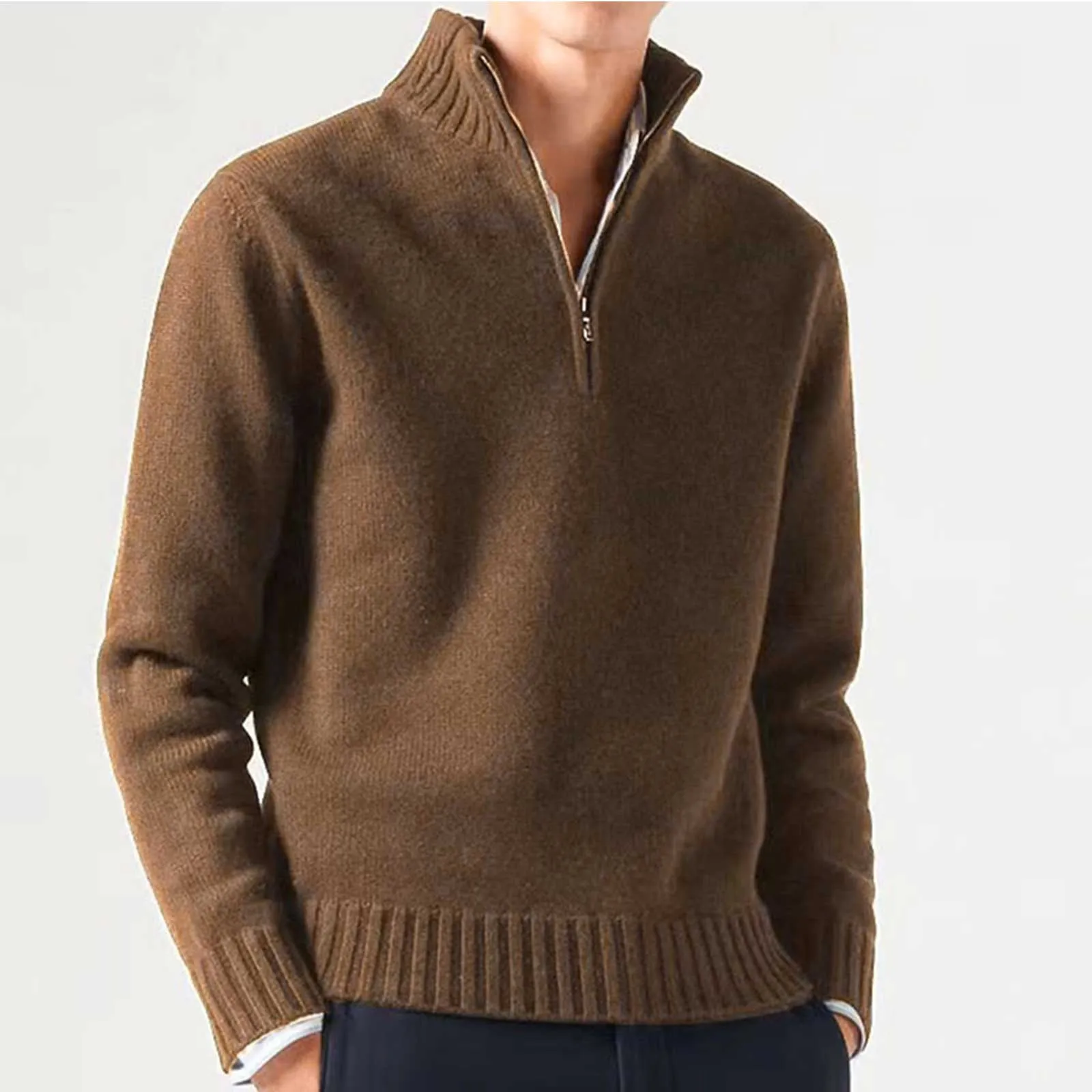 

Men'S Cashmere Zipper Basic Sweater Winter Men'S Fleece Thicker Half Zipper Turtleneck Warm Pullover Quality Male Slim Sweater